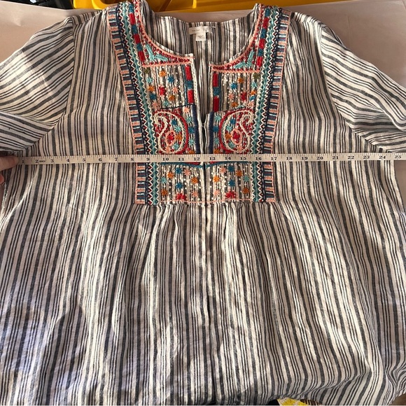 J. Jill Love Linen Blue and White Striped Tunic with Embroidered Details XL - Picture 11 of 12
